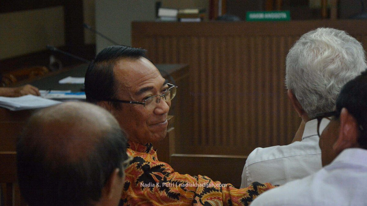 Mantan Menteri ESDM, Jero Wacik sebelum hadiri sidang permohonan PK (peninjauan kembali) di Pengadilan Tipikor, Jakarta, Senin (27082018) (Nadia K. Putri)